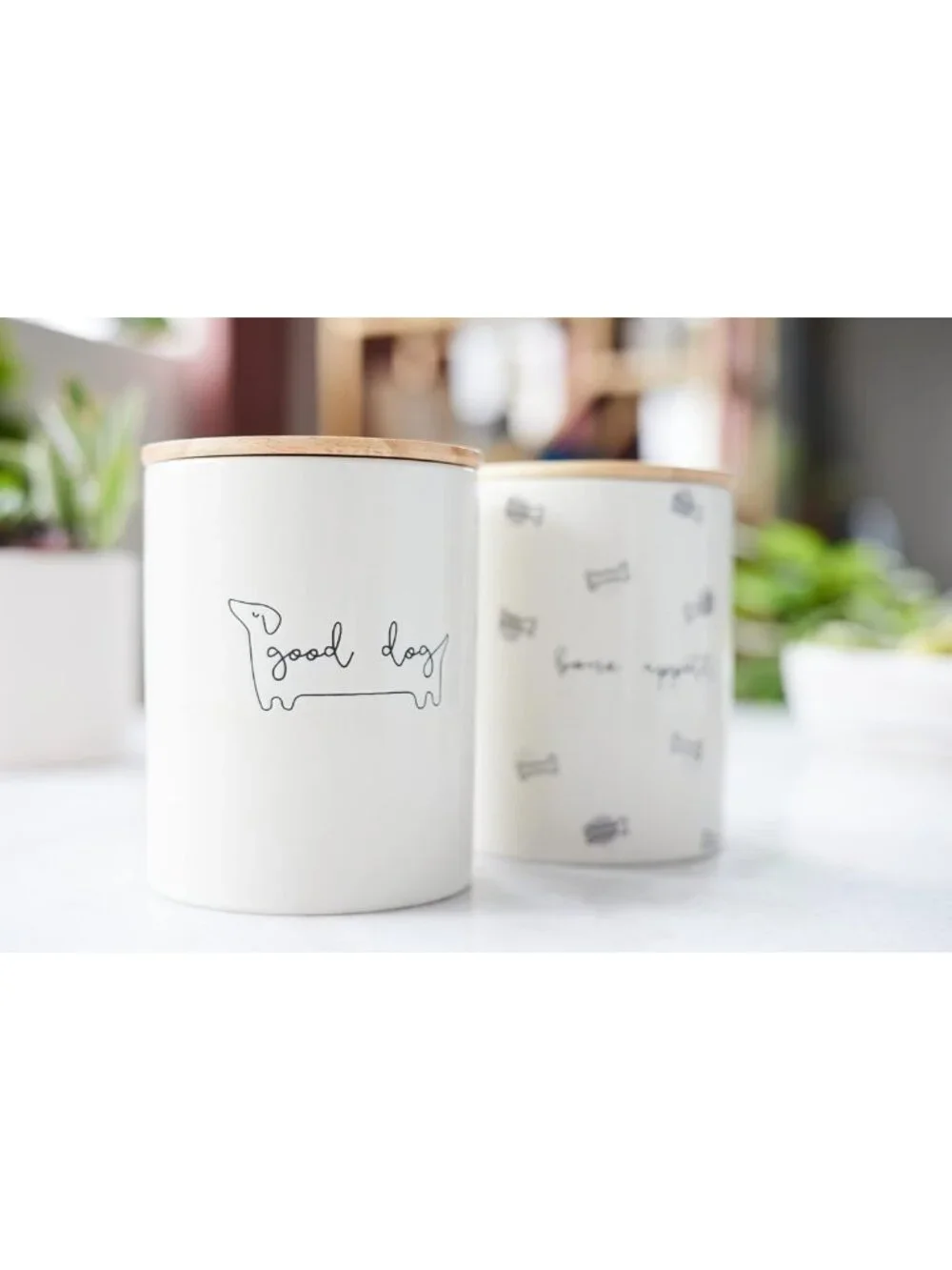 Stylish Ceramic Dog Treat Jar with Airtight Wooden Lid - Perfect Pet Storage